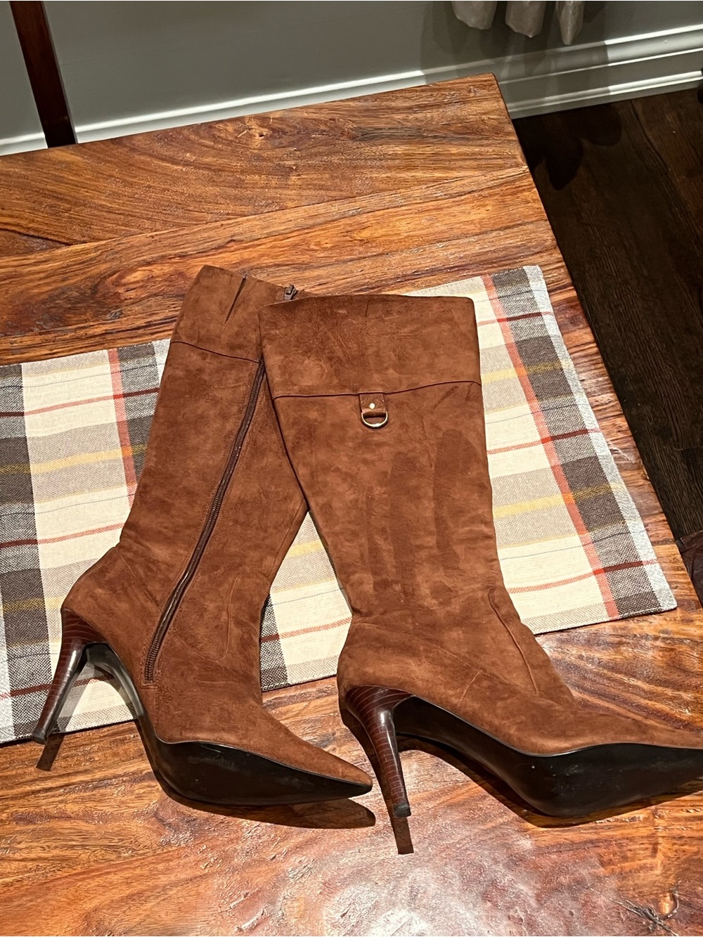 Ralph Lauren Cognac Suede Knee-High Heeled Boots